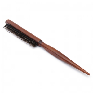 Щетка-расческа узкая с натуральной щетиной и жесткой вставкой деревянная ручка, 18 см