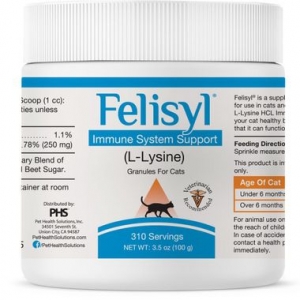 Felisyl Immune System Support Granules (3,5 oz), Фелисил Л-Лизин порошок для лечения и профилактики вирусных респираторных заболеваний, банка 100 гр вкусом лосося, (США)