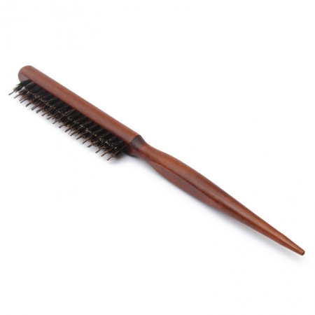Щетка-расческа узкая с натуральной щетиной и жесткой вставкой деревянная ручка, 18 см